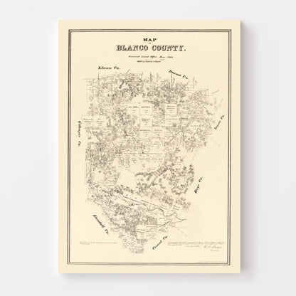 Vintage Map of Blanco County, Texas, 1879