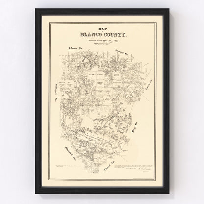 Vintage map of Blanco County, Texas, 1879