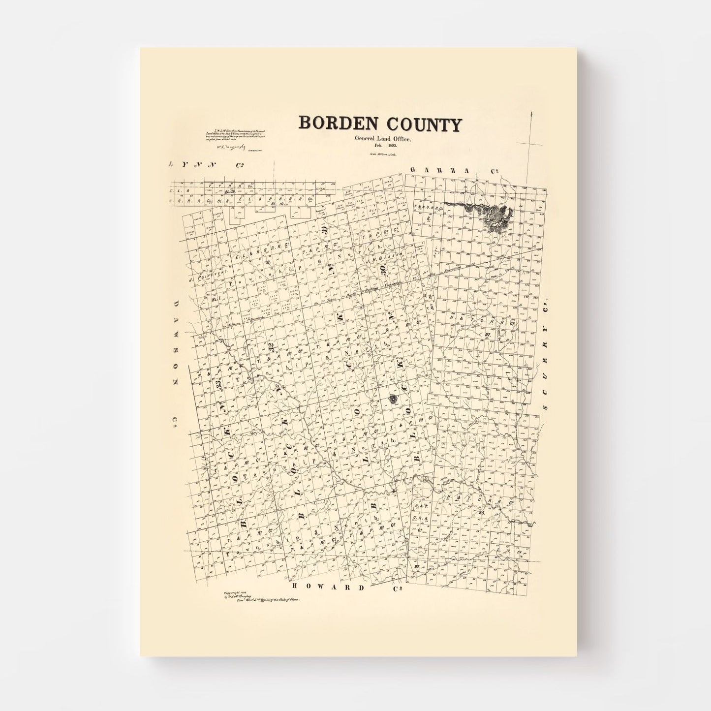 Vintage Map of Borden County, Texas, 1892