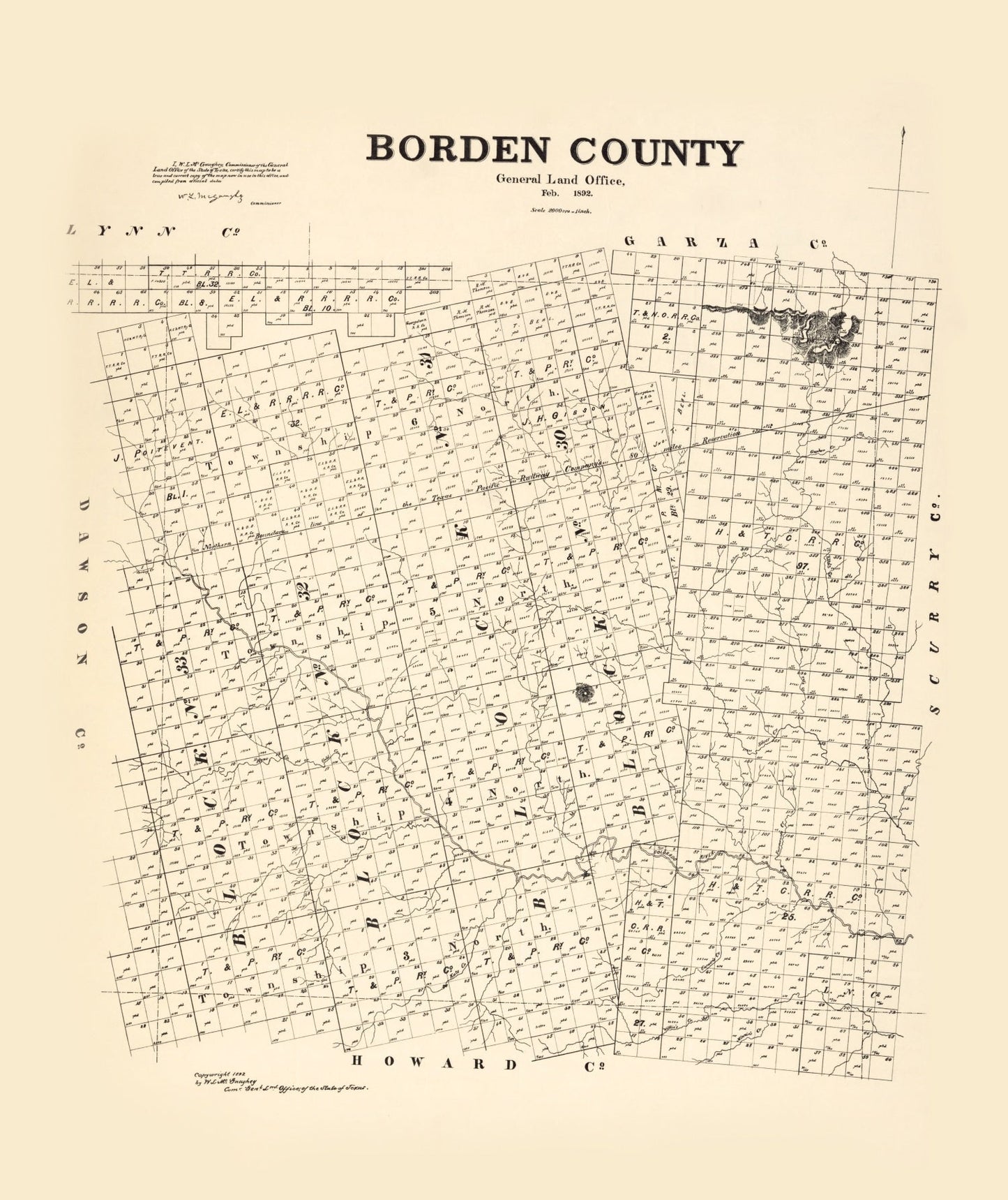 Vintage Map of Borden County, Texas, 1892