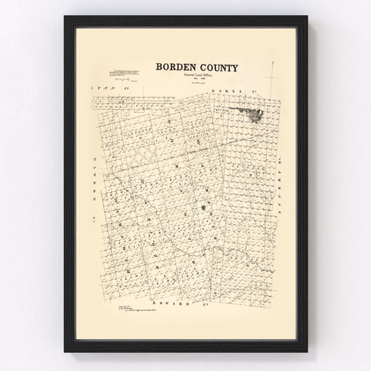 vintage map of Borden County, Texas, 1892, restored print wall art