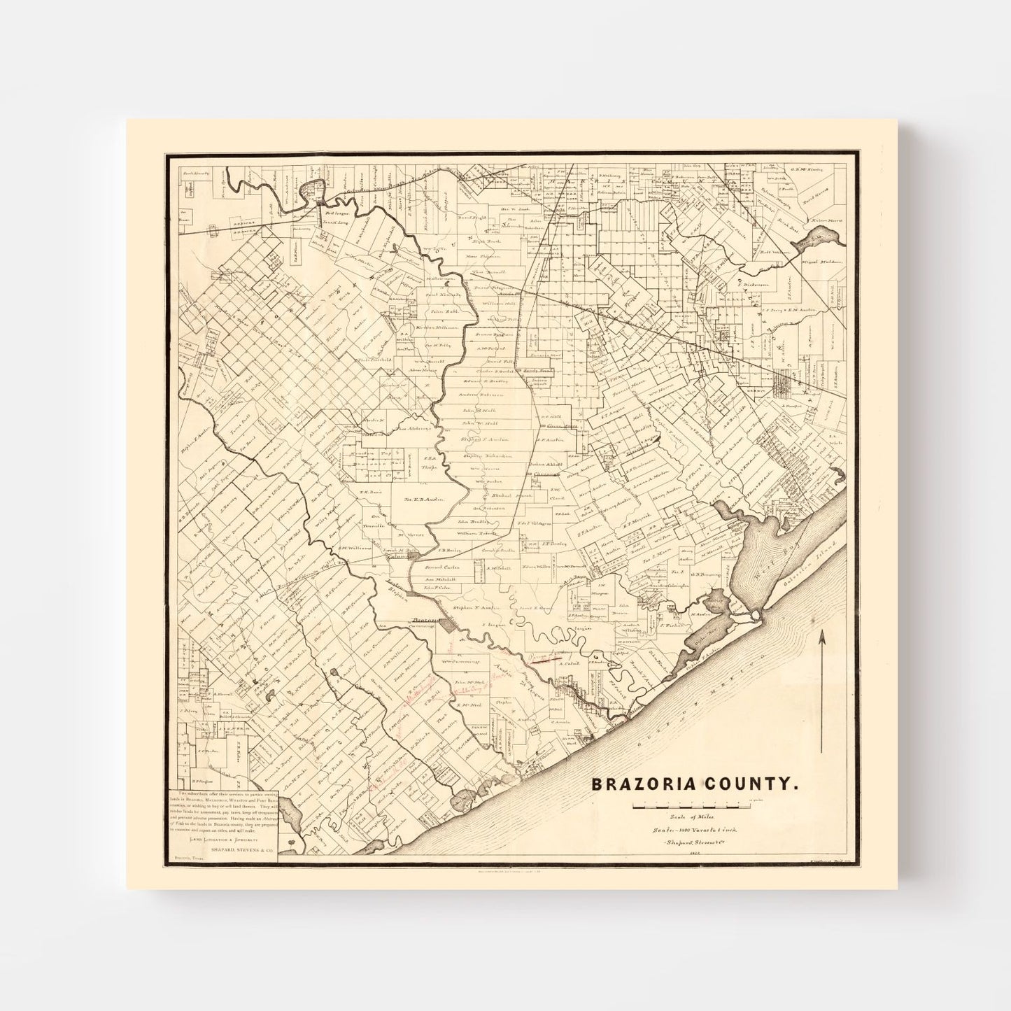 Vintage Map of Brazoria County, Texas, 1877