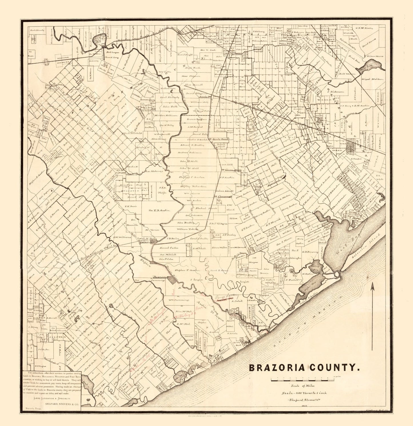 Vintage Map of Brazoria County, Texas, 1877