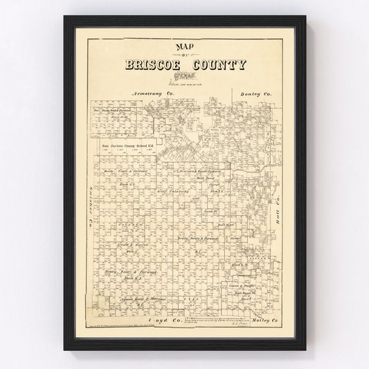 Vintage map of Briscoe County, Texas, 1897, Texas Panhandle restored print