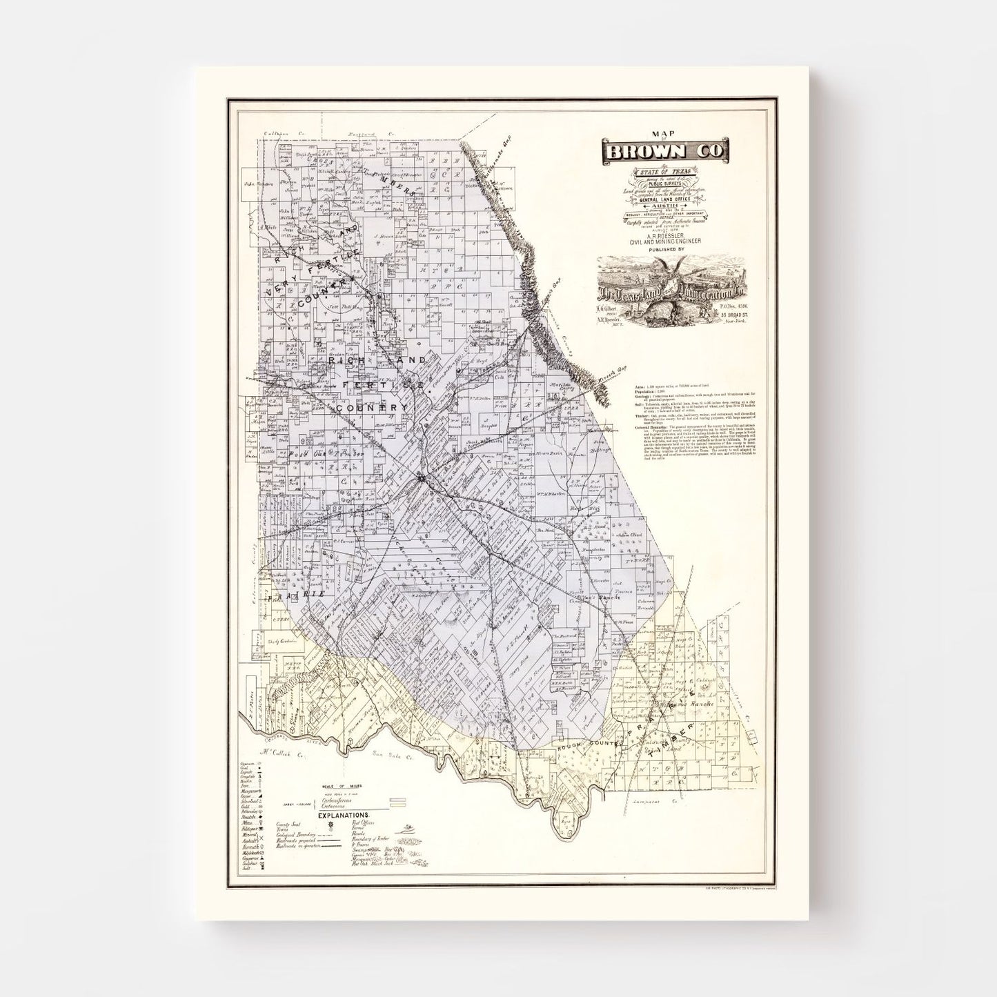 Vintage Map of Brown County, Texas, 1876