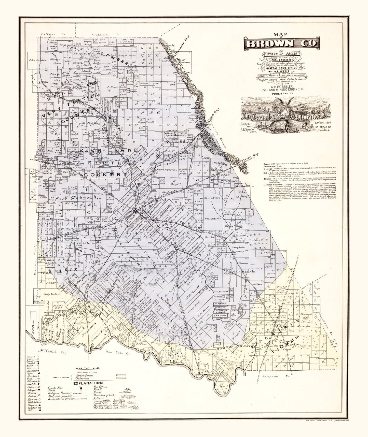 Vintage Map of Brown County, Texas, 1876