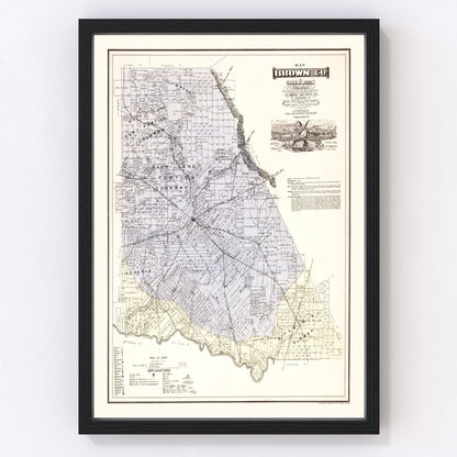 Vintage map of Brown County, Texas, 1876, early Central Texas settlement