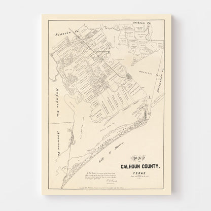 Vintage Map of Calhoun County, Texas, 1879 | Wall Art