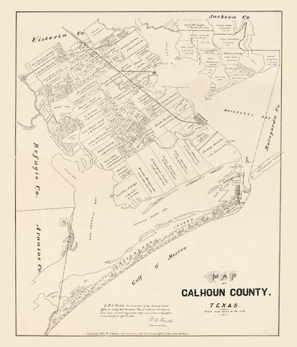 Vintage Map of Calhoun County, Texas, 1879 | Wall Art