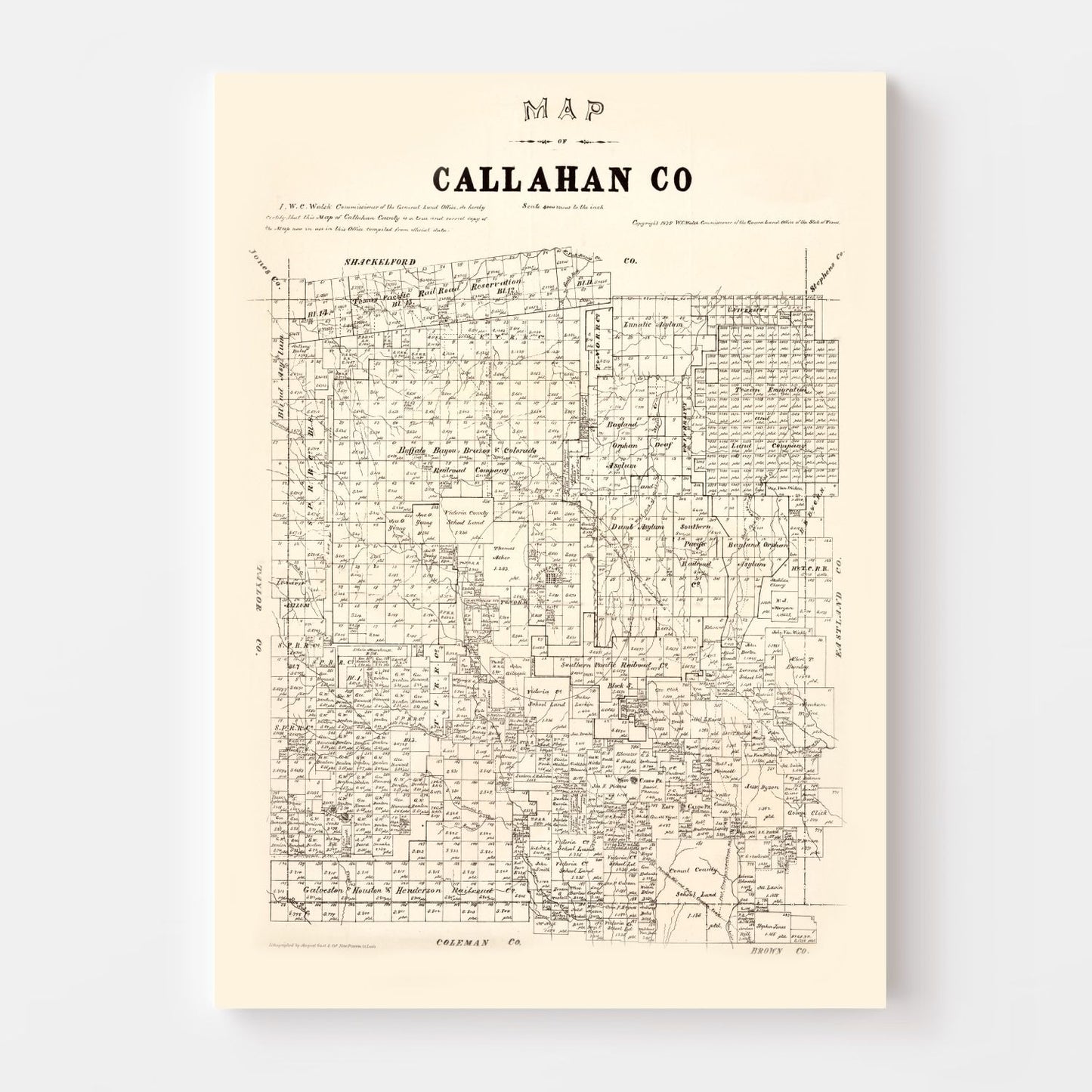 Vintage Map of Callahan County, Texas, 1880