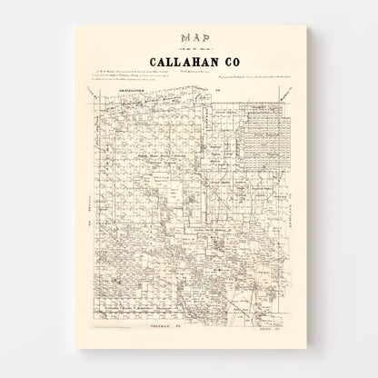 Vintage Map of Callahan County, Texas, 1880