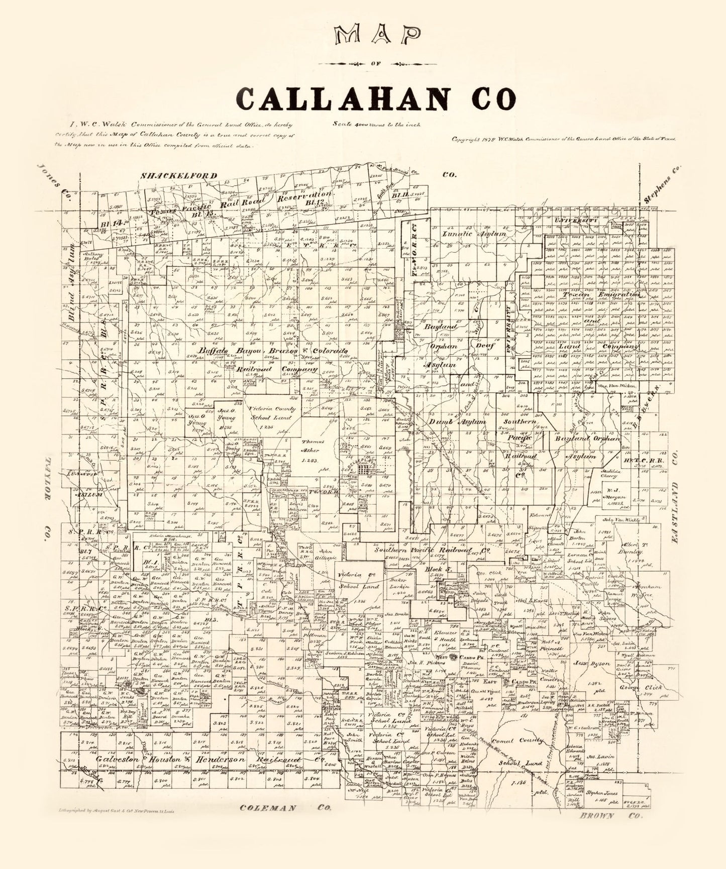 Vintage Map of Callahan County, Texas, 1880