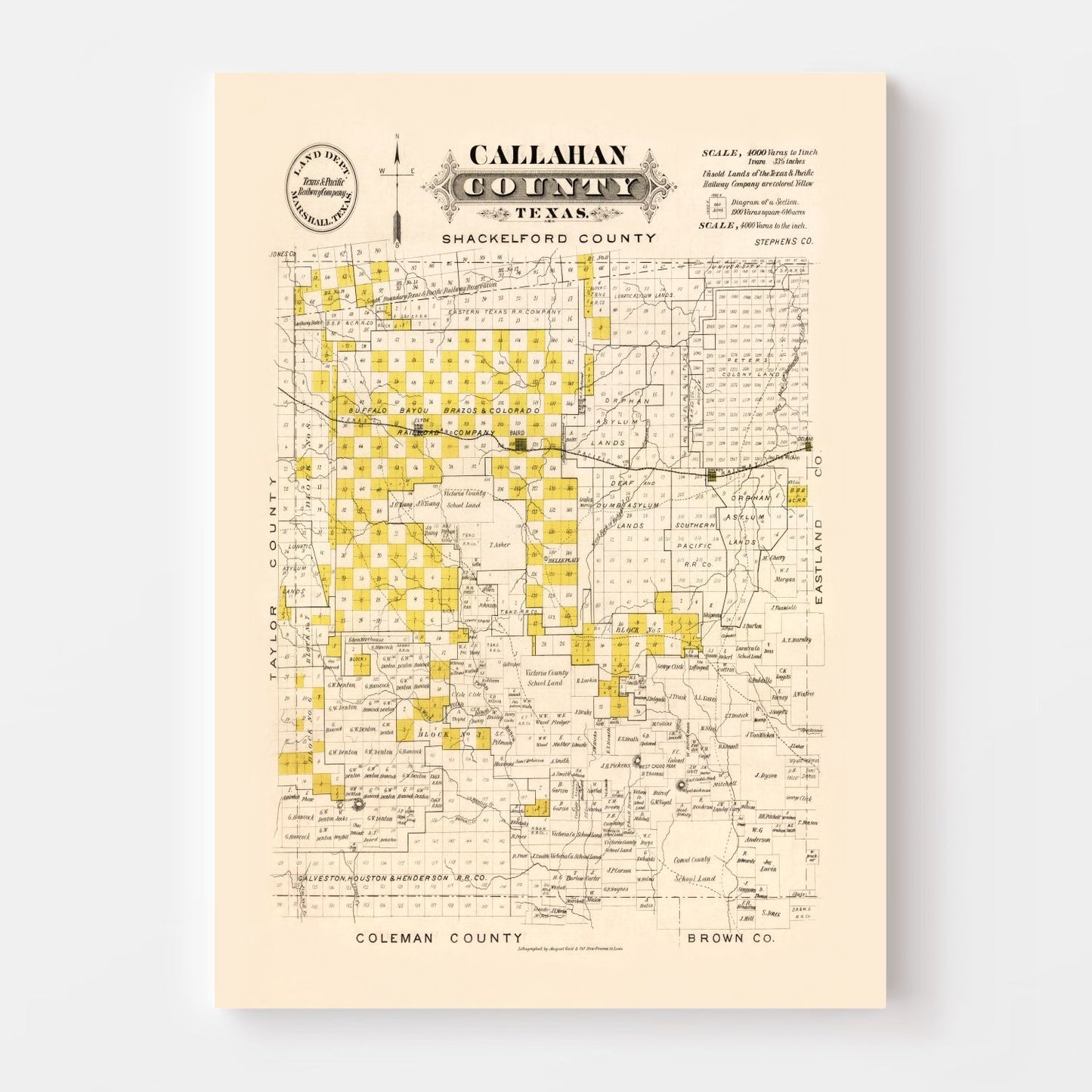 Vintage Map of Callahan County, Texas, 1870