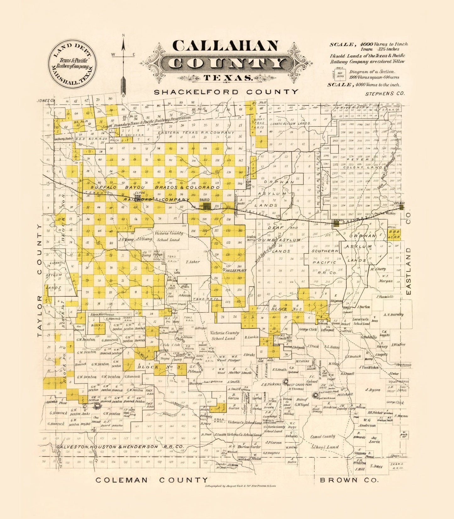 Vintage Map of Callahan County, Texas, 1870