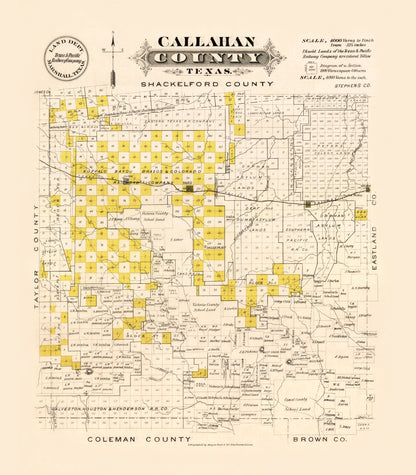 Vintage Map of Callahan County, Texas, 1870