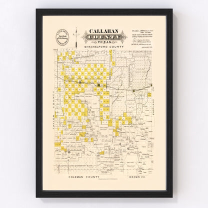 Vintage map of Callahan County, Texas, 1870, restored print