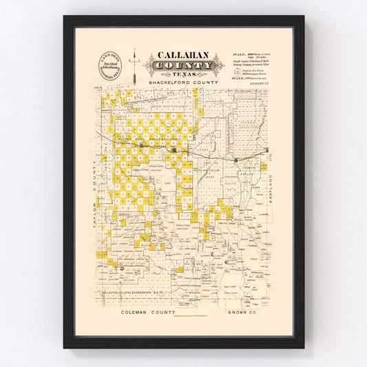 Vintage map of Callahan County, Texas, 1870, restored print