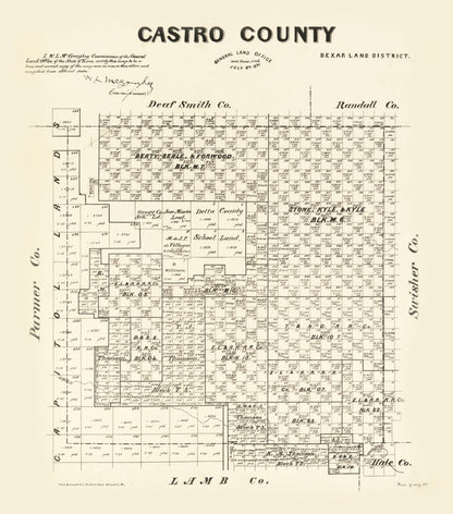 Vintage Map of Castro County, Texas, 1891