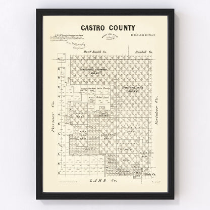 Vintage map of Castro County, Texas, 1891, restored vintage wall art print