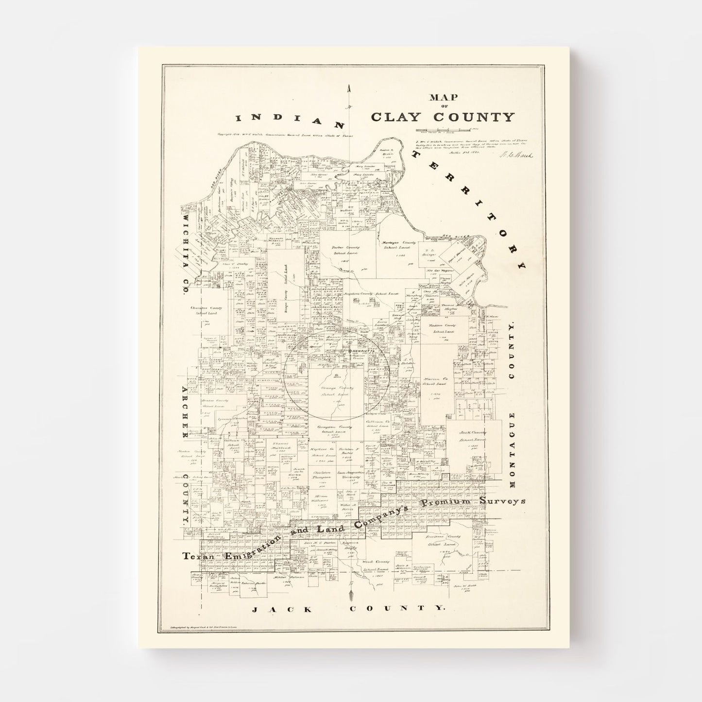 Vintage Map of Clay County, Texas, 1879