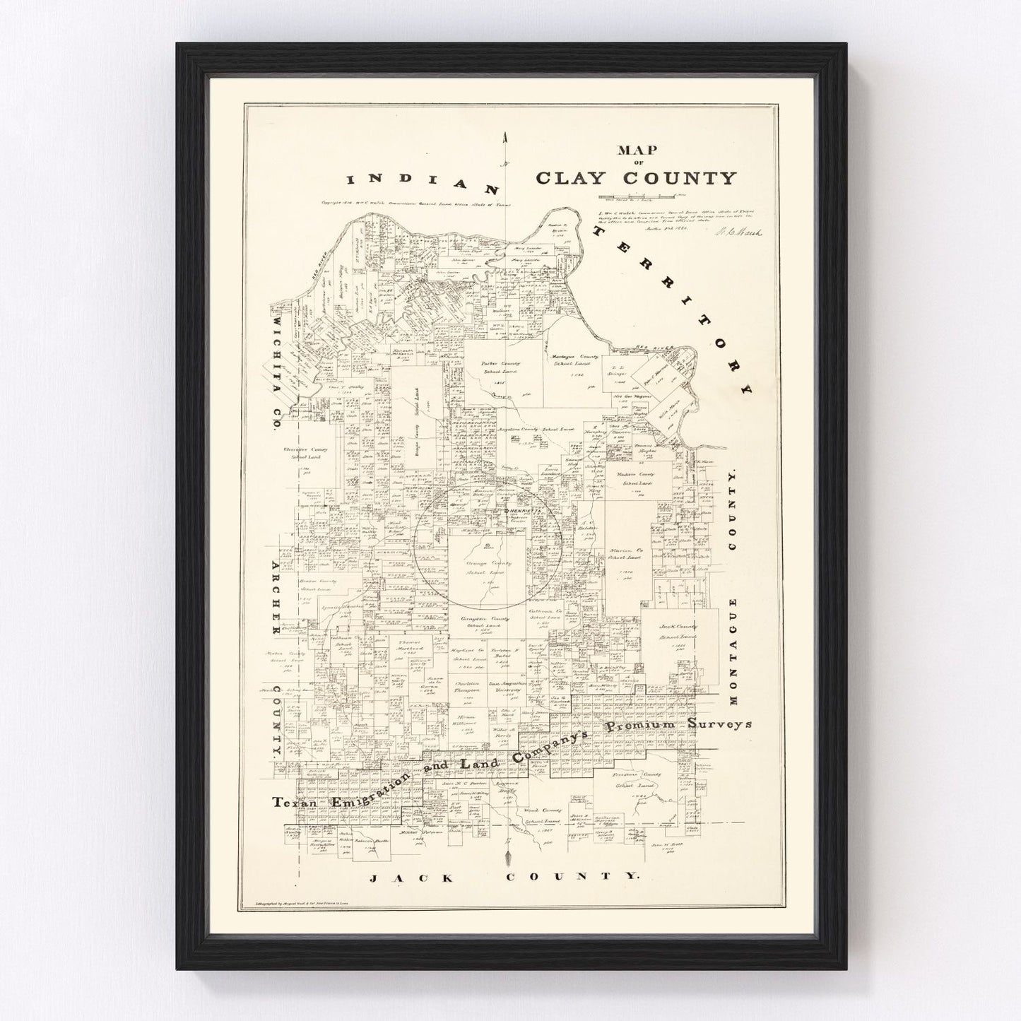 vintage map of Clay County, Texas, 1879