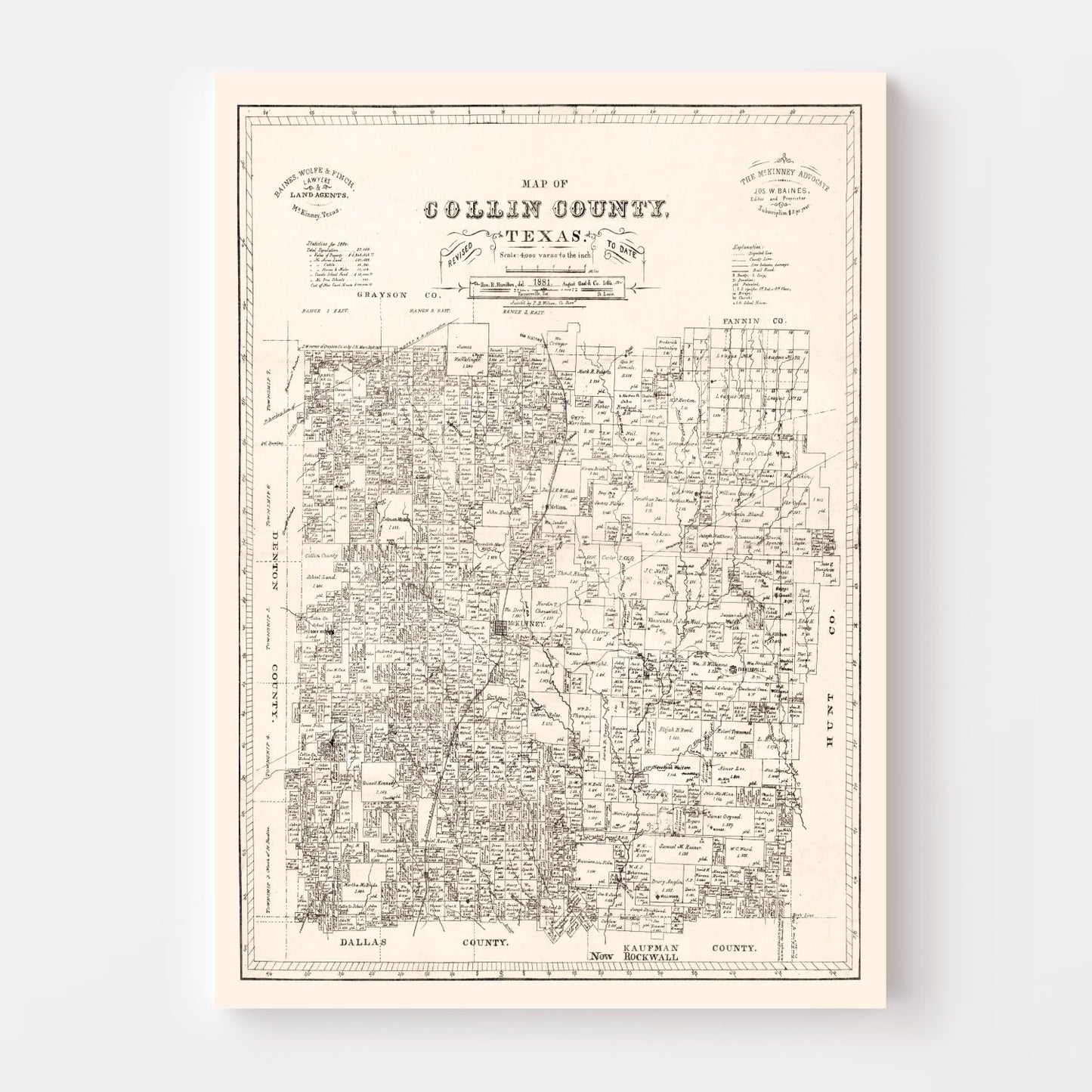 Vintage Map of Collin County, Texas, 1881