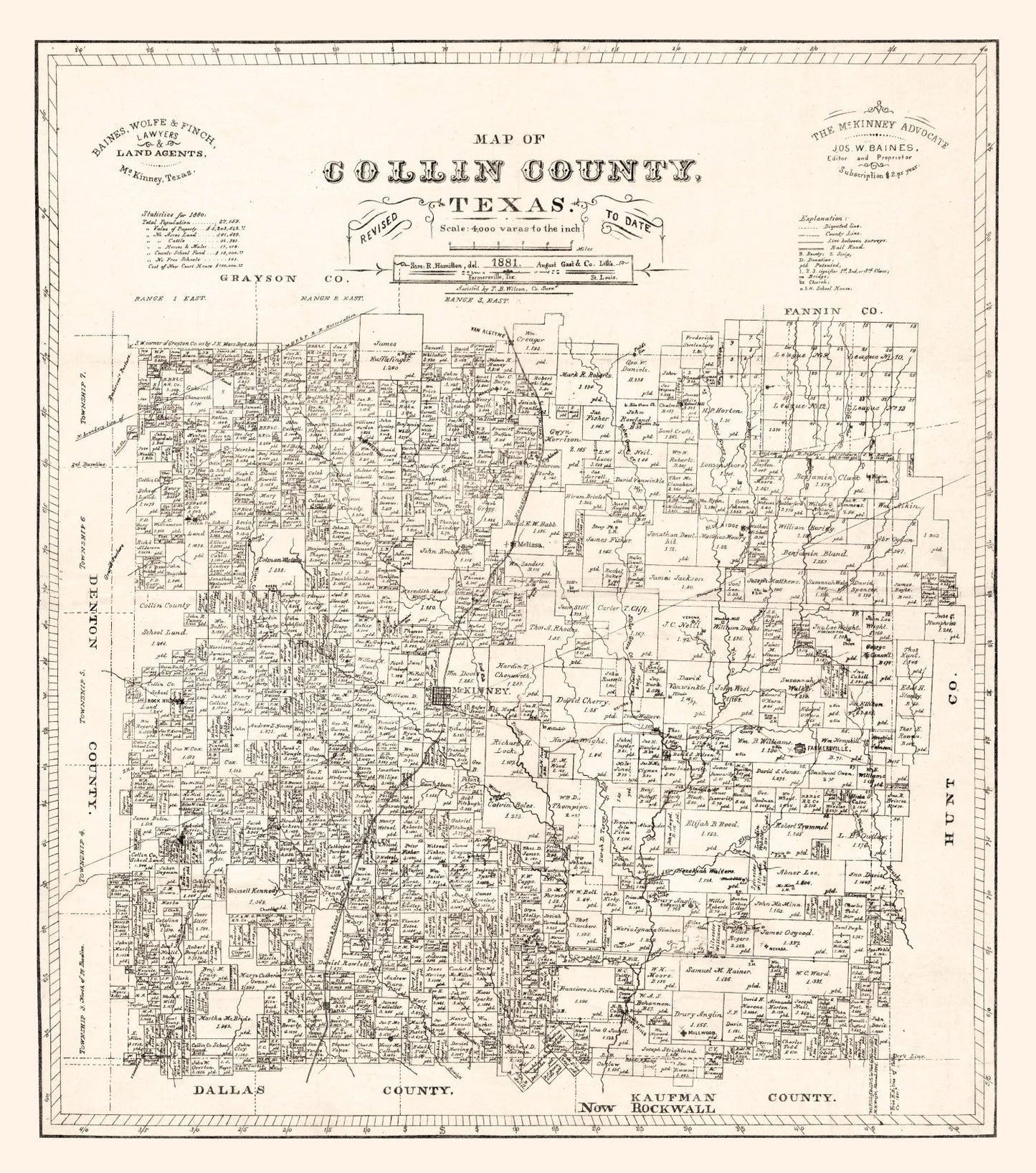Vintage Map of Collin County, Texas, 1881