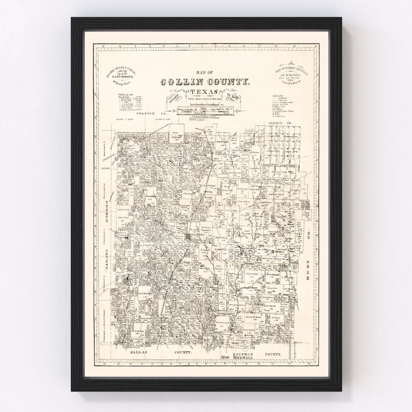 vintage map of Collin County, Texas, 1881