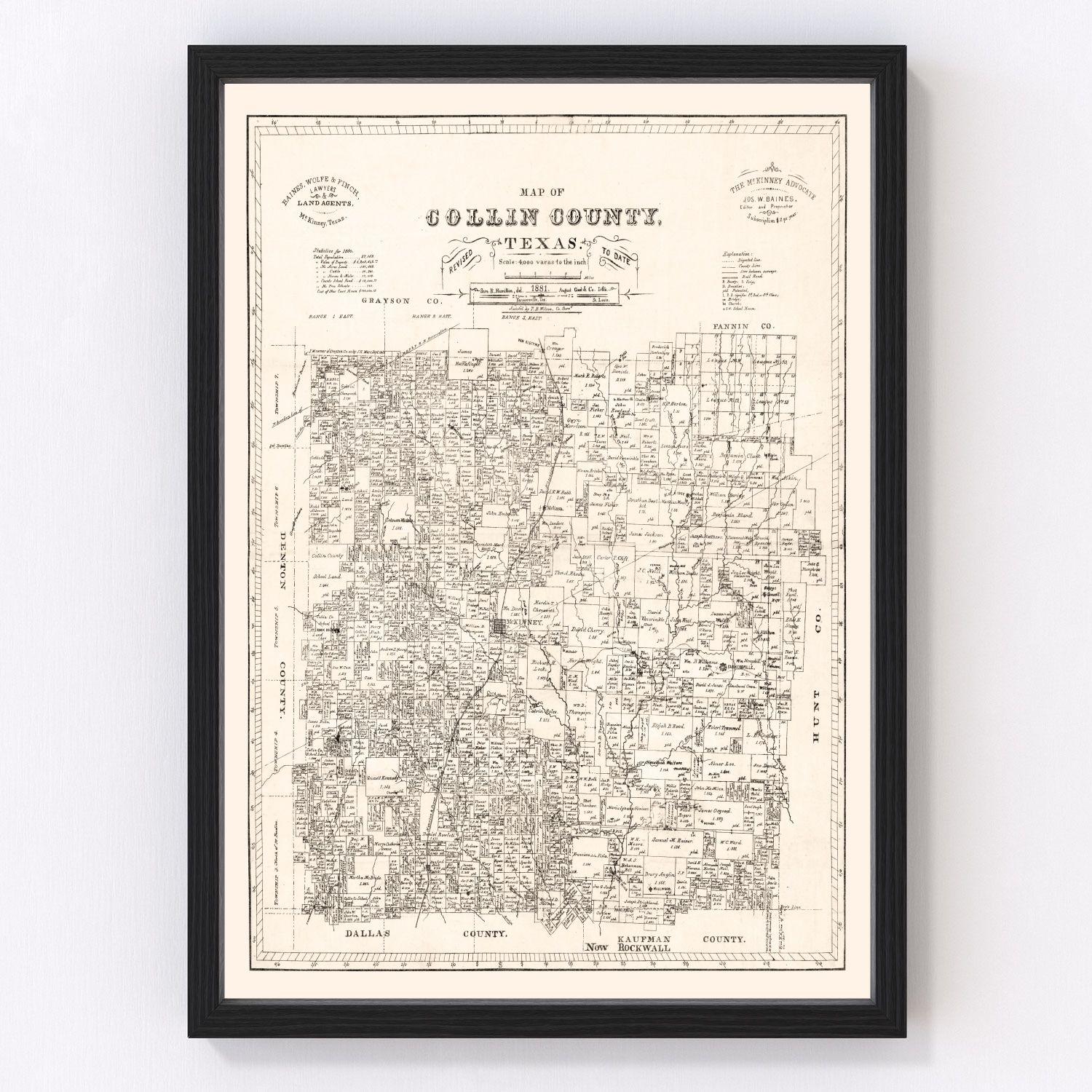 vintage map of Collin County, Texas, 1881