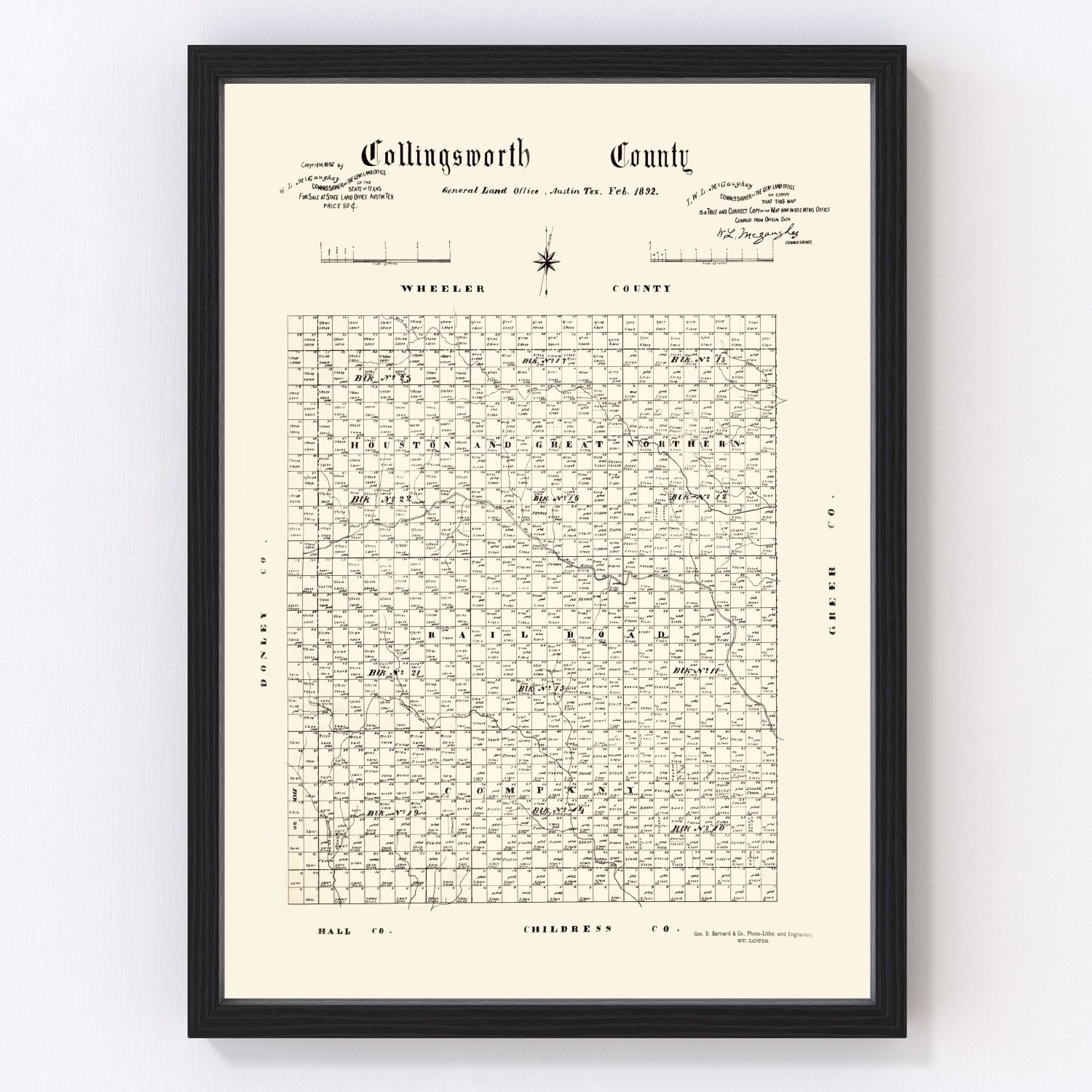 vintage map of Collingsworth County, Texas, 1892