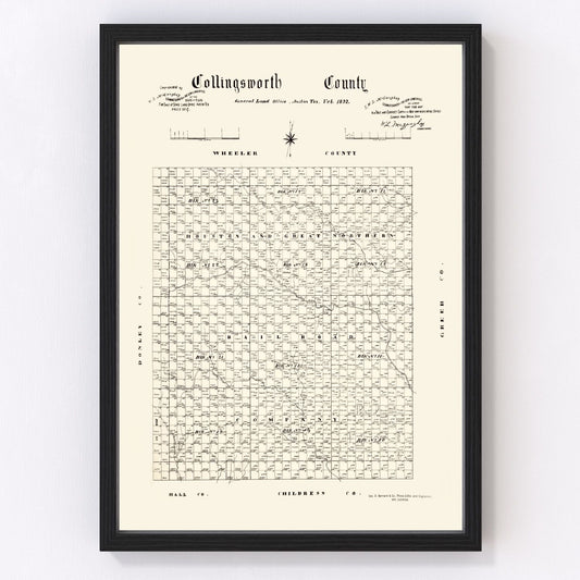 vintage map of Collingsworth County, Texas, 1892