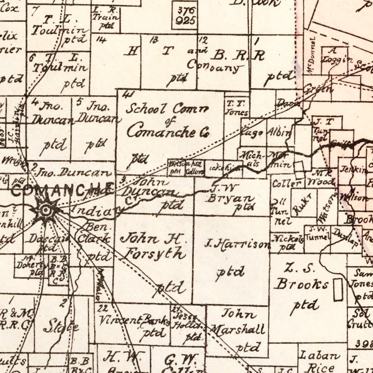 Vintage Map of Comanche County, Texas, 1876