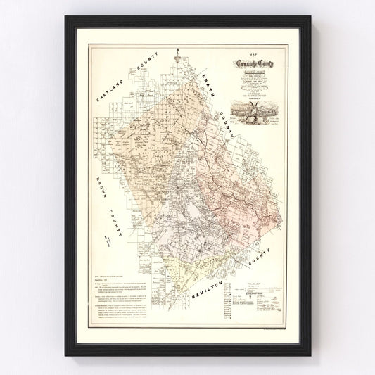 Vintage map of Comanche County, Texas, 1876