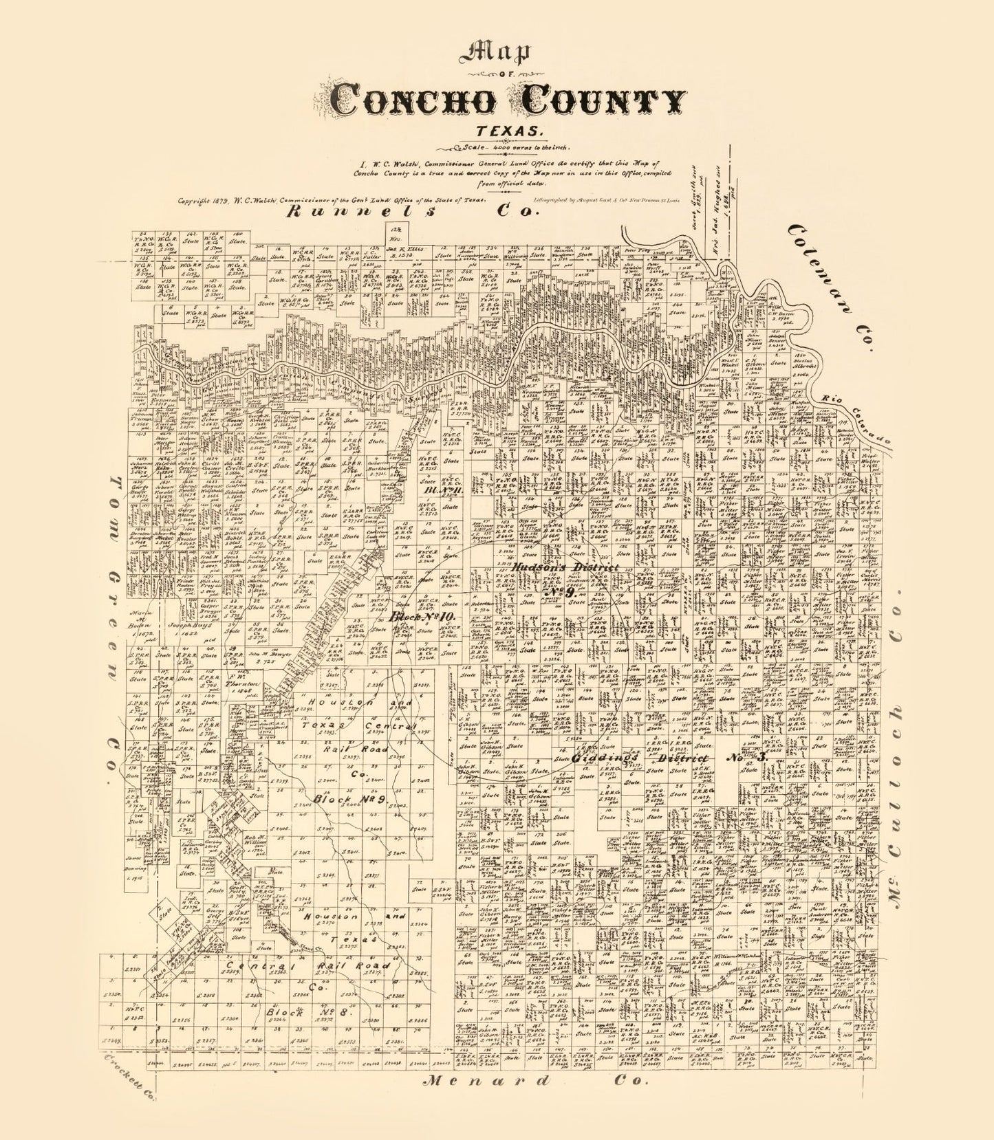 Vintage Map of Concho County, Texas, 1879