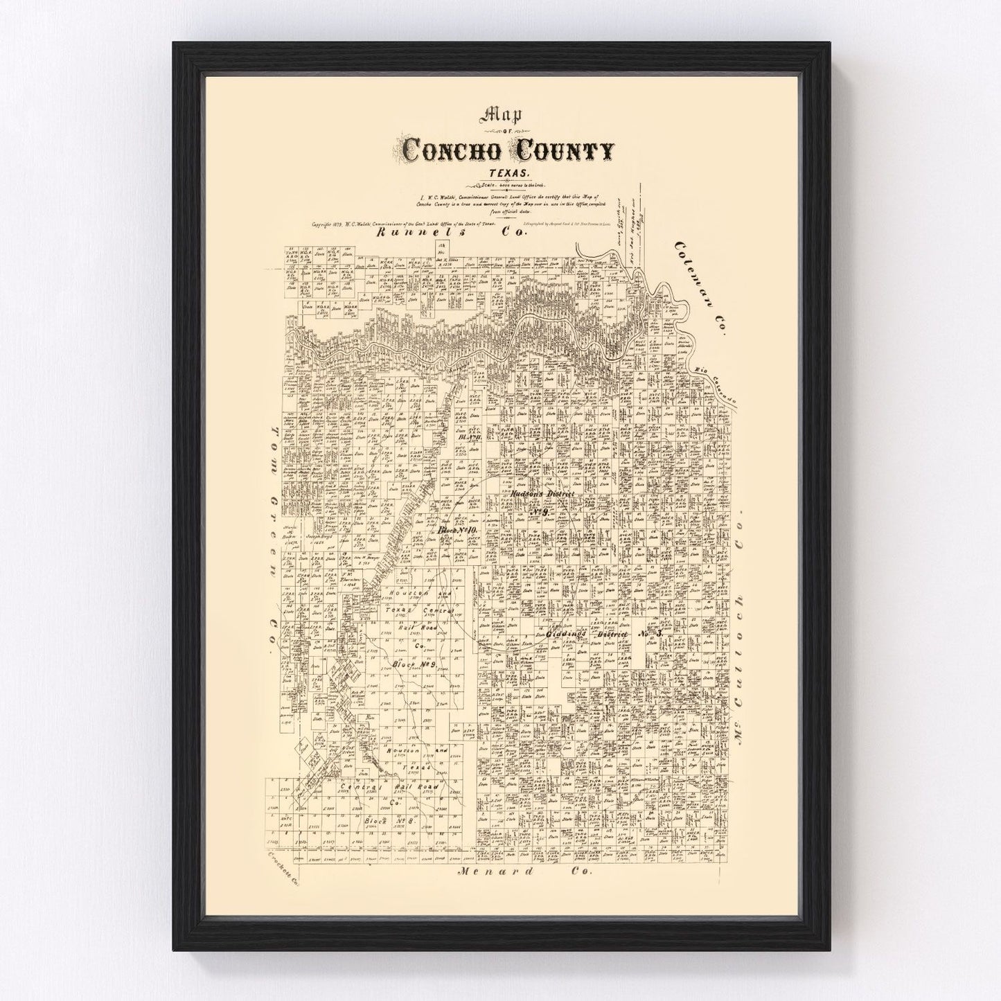Vintage map of Concho County, Texas, 1879