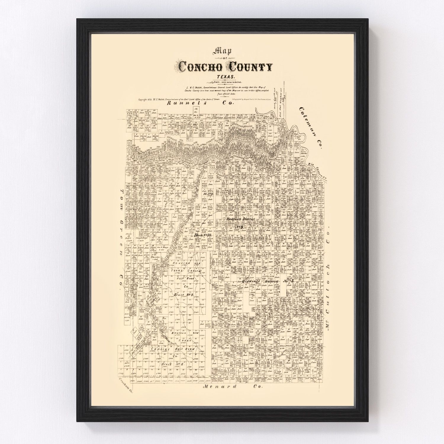 Vintage map of Concho County, Texas, 1879
