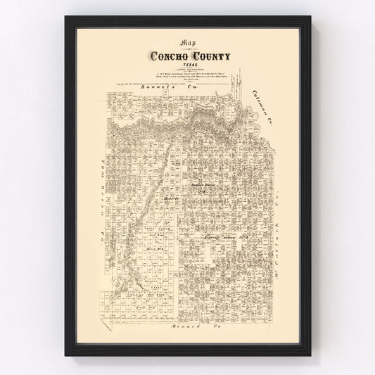 Vintage map of Concho County, Texas, 1879