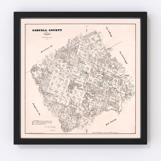 vintage map of Coryell County, Texas, 1879