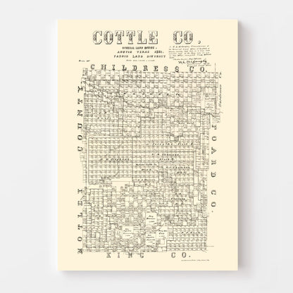 Vintage Map of Cottle County, Texas 1891