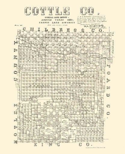 Vintage Map of Cottle County, Texas 1891