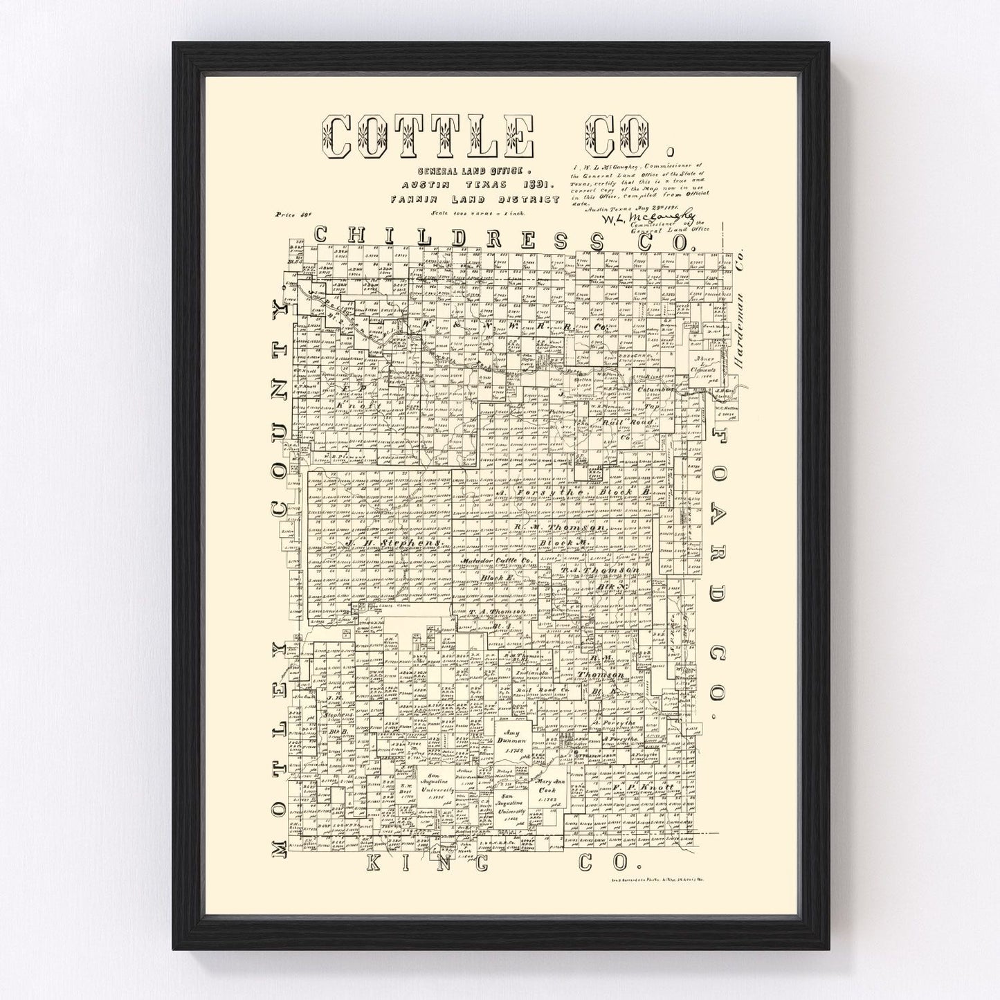 vintage map of Cottle County, Texas, 1891