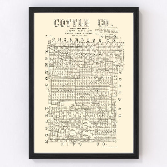 vintage map of Cottle County, Texas, 1891