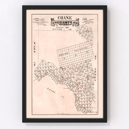 vintage map of Crane County, Texas, 1888