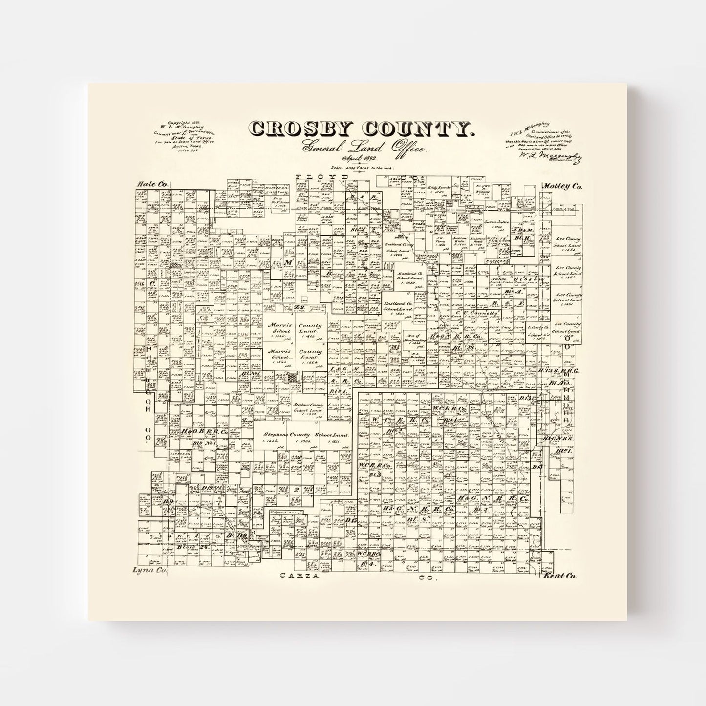 Vintage Map of Crosby County, Texas 1892