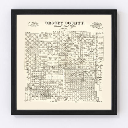 Vintage restored map of Crosby County, Texas, 1892, Llano Estacado Panhandle plains