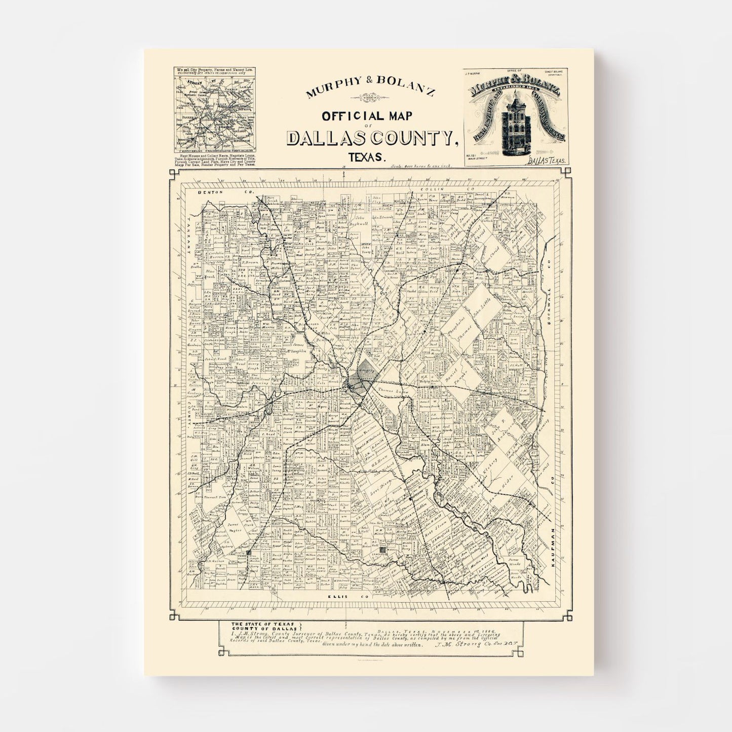 Vintage Map of Dallas County, Texas, 1886