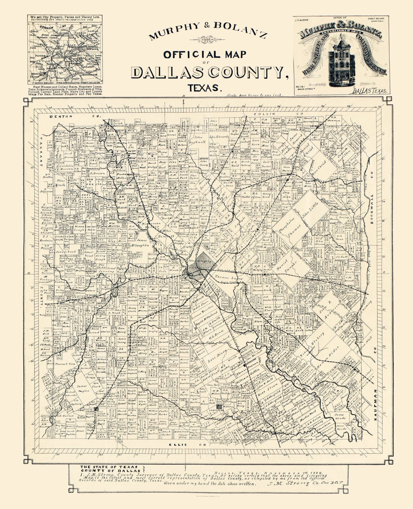 Vintage Map of Dallas County, Texas, 1886