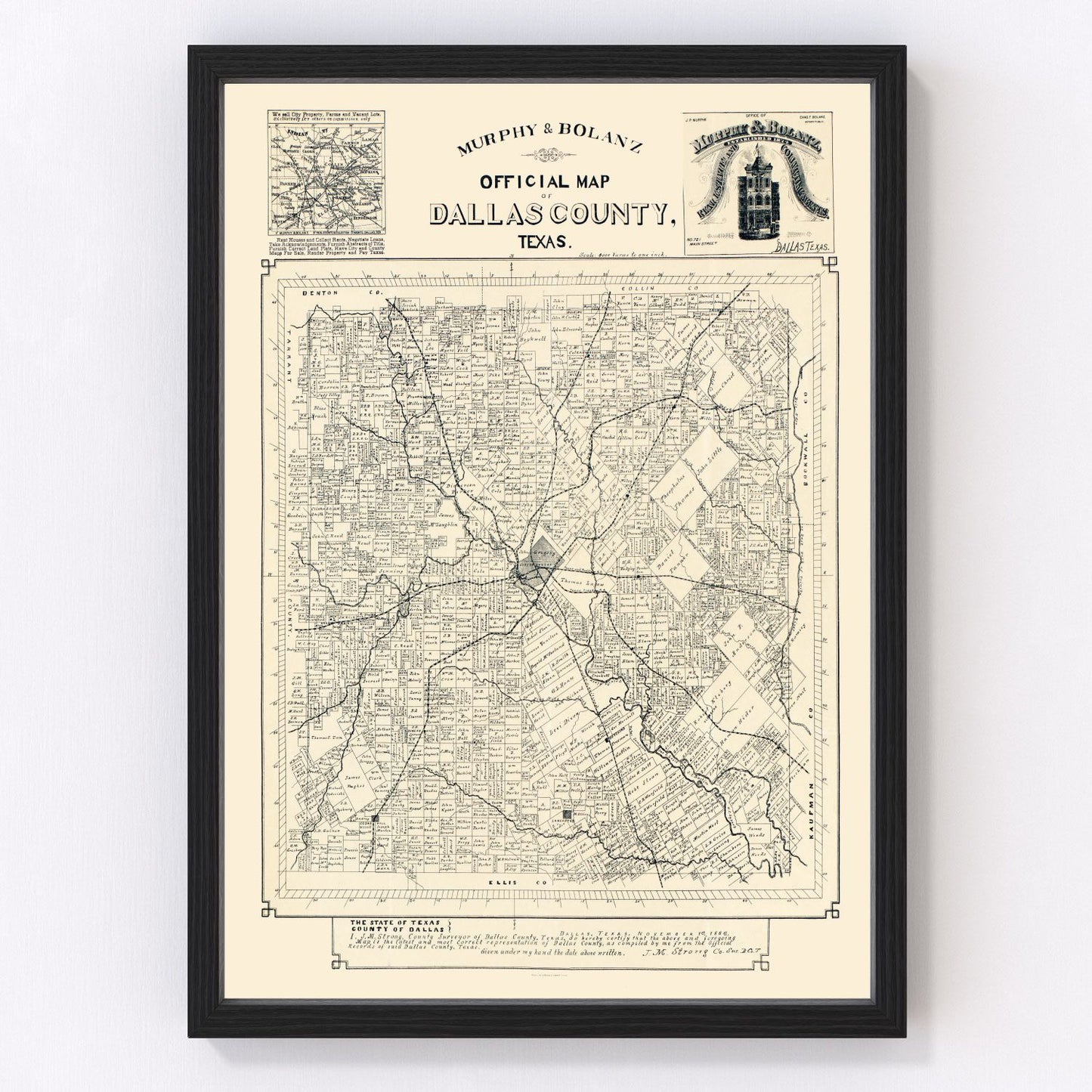 vintage map of Dallas County, Texas, 1886