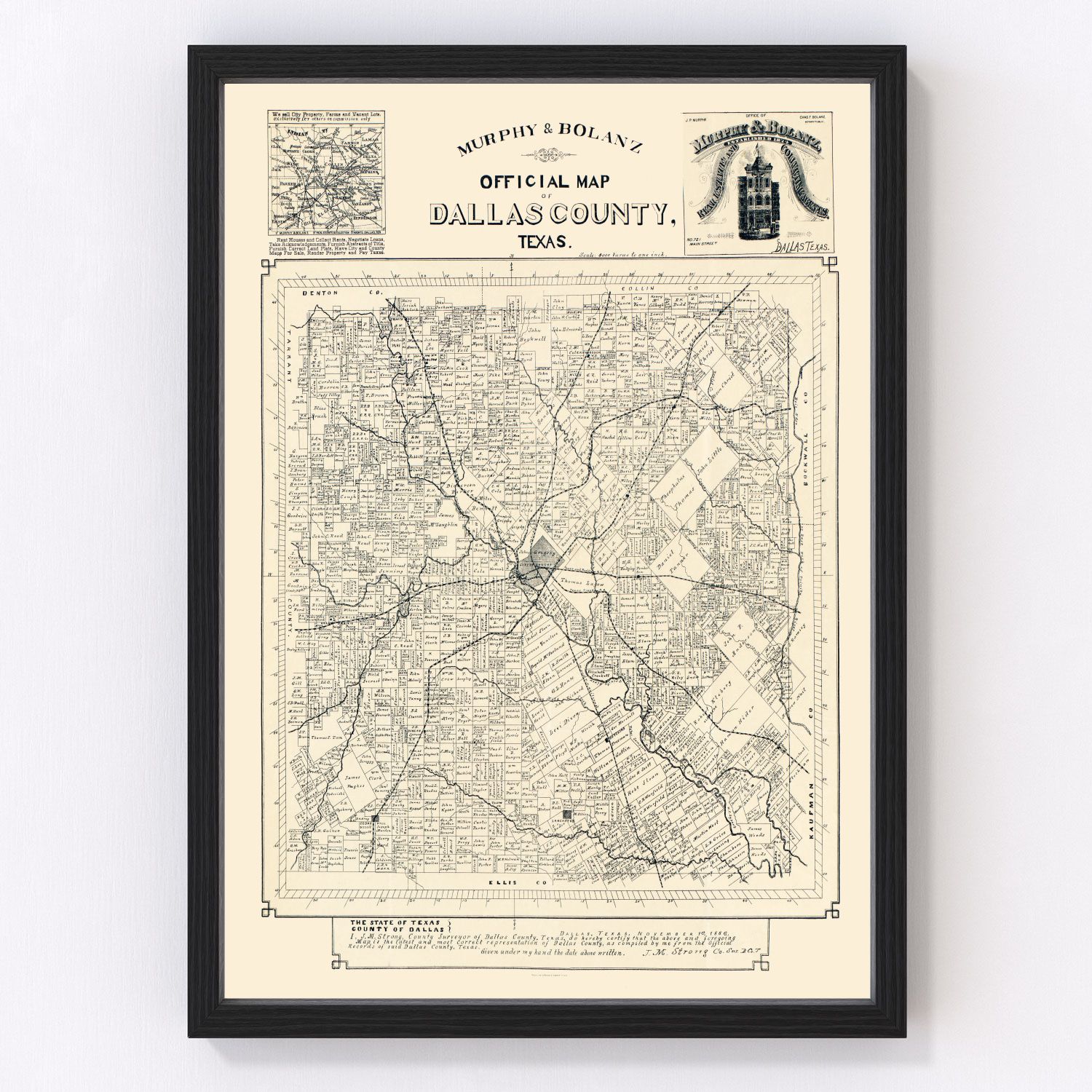 vintage map of Dallas County, Texas, 1886