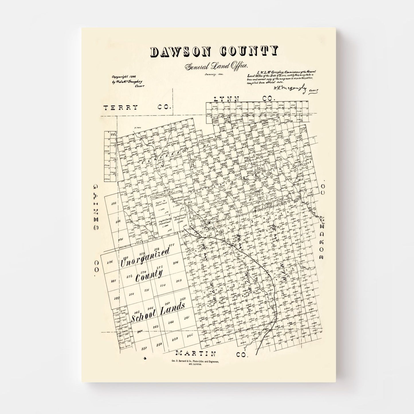 Vintage Map of Dawson County, Texas, 1892